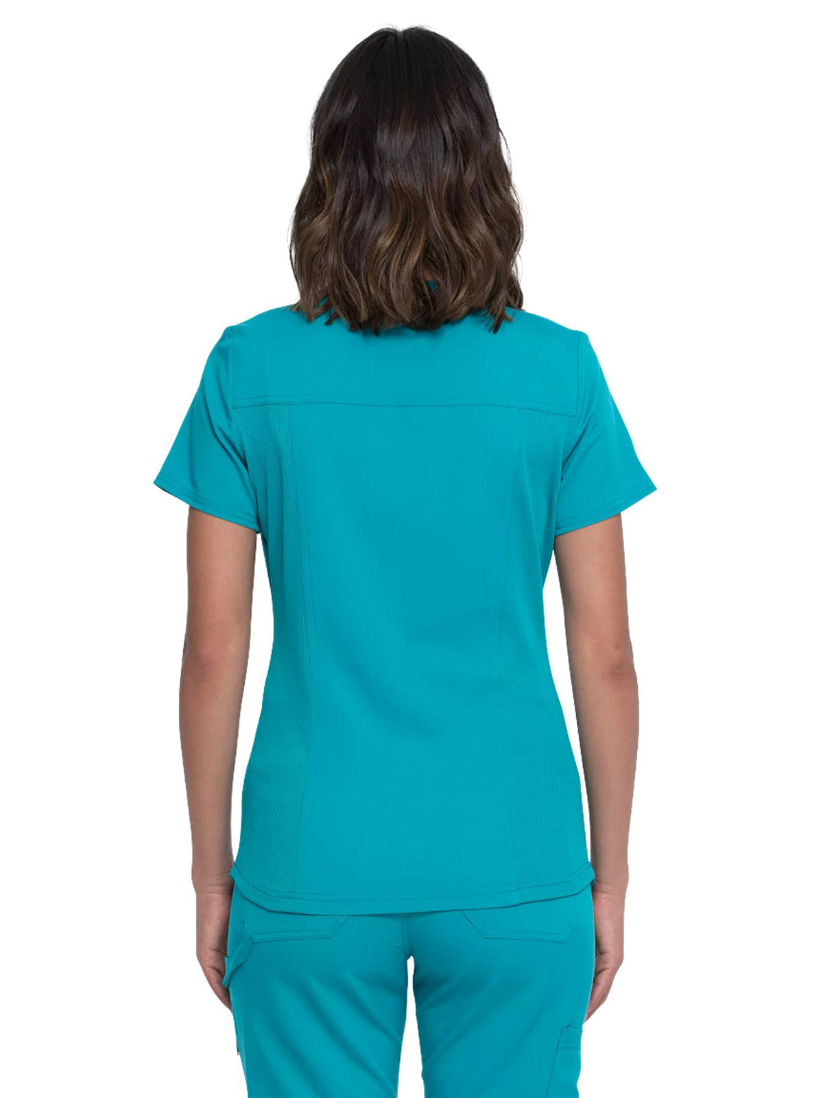 Women's 5-Pocket Rib Knit V-Neck Scrub Top - DK875 - Teal Blue