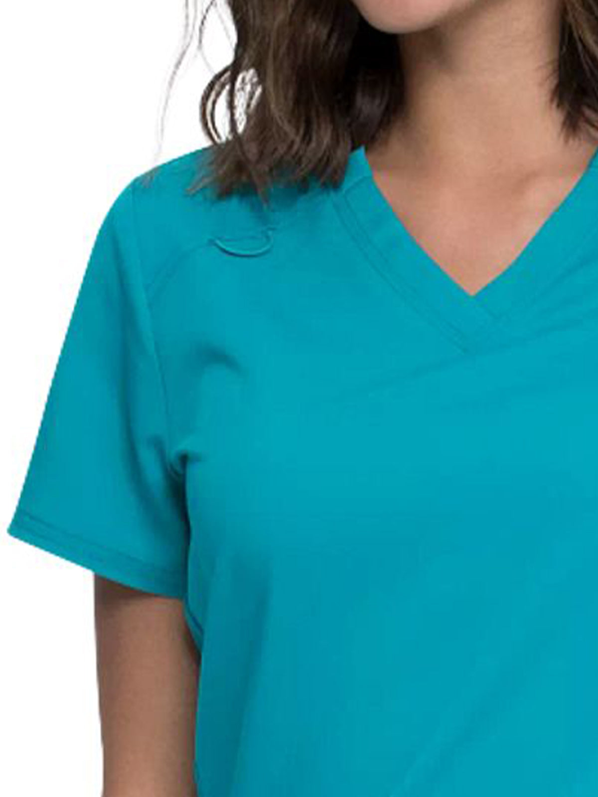 Women's 5-Pocket Rib Knit V-Neck Scrub Top - DK875 - Teal Blue