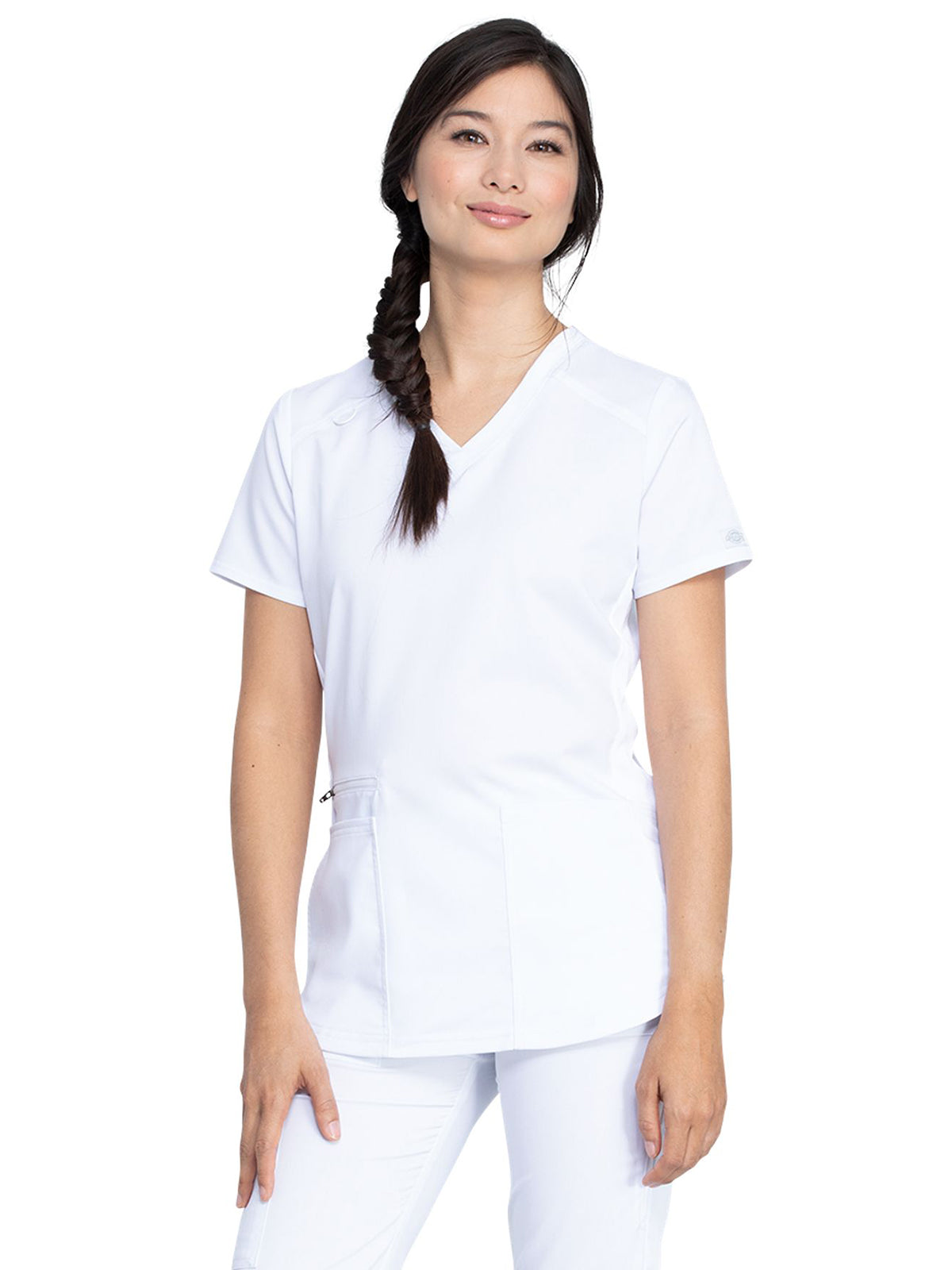 Women's 5-Pocket Rib Knit V-Neck Scrub Top - DK875 - White