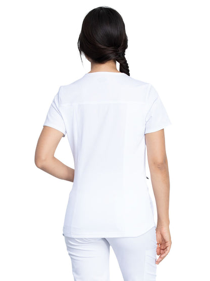 Women's 5-Pocket Rib Knit V-Neck Scrub Top - DK875 - White