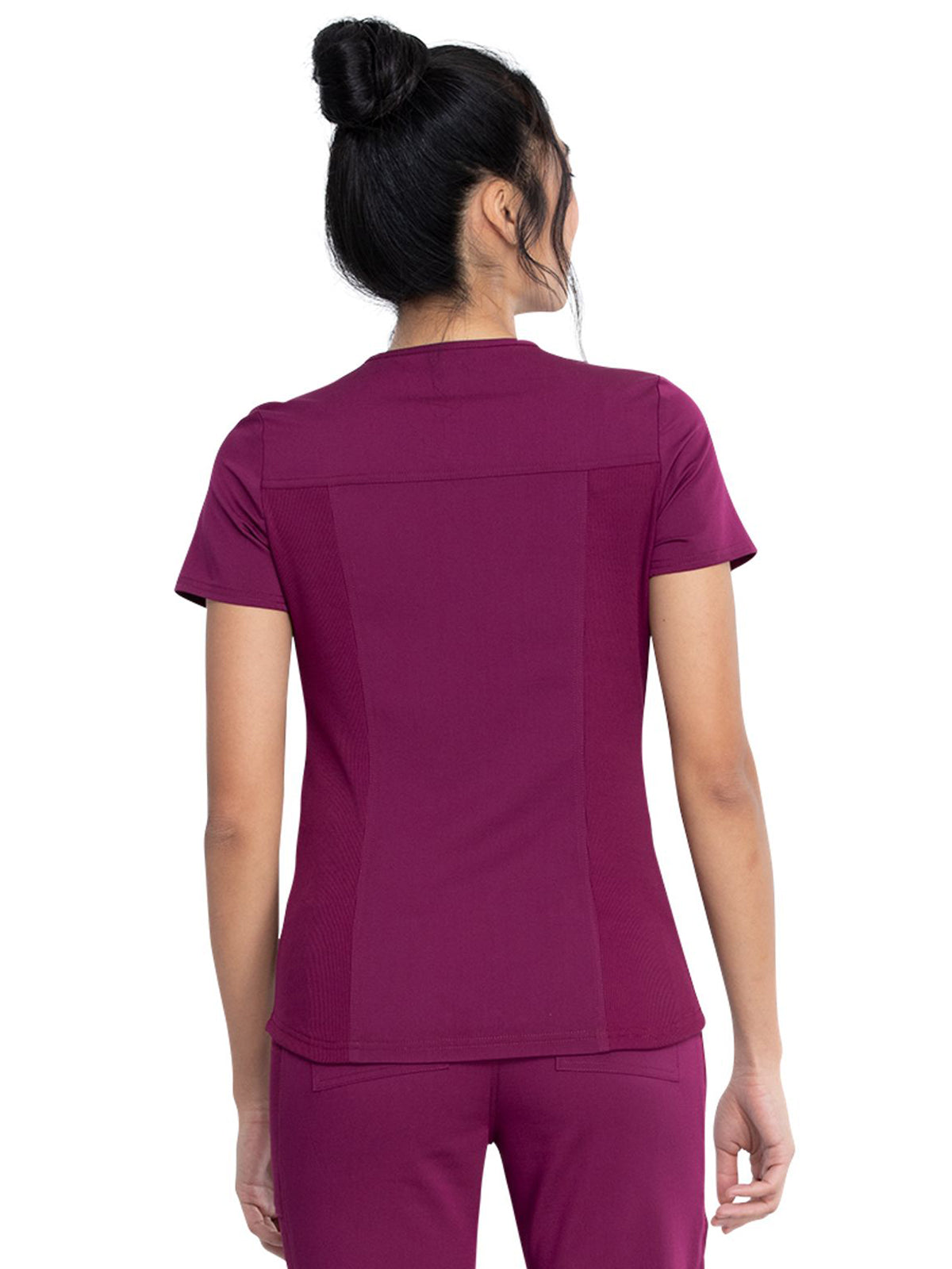 Women's 5-Pocket Rib Knit V-Neck Scrub Top - DK875 - Wine