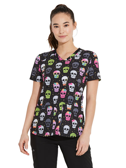 Women's V-Neck Print Top - DK876 - Squad Ghouls