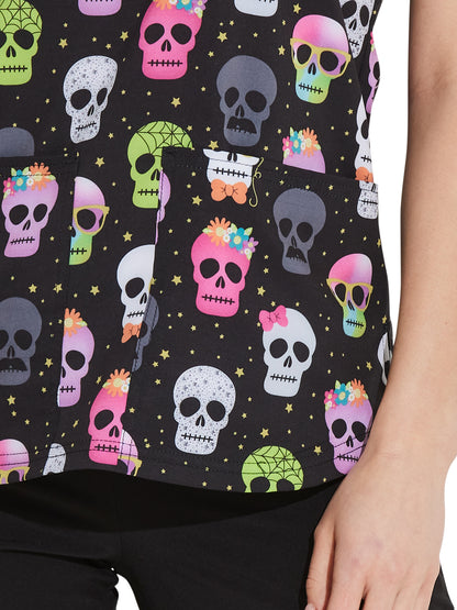 Women's V-Neck Print Top - DK876 - Squad Ghouls