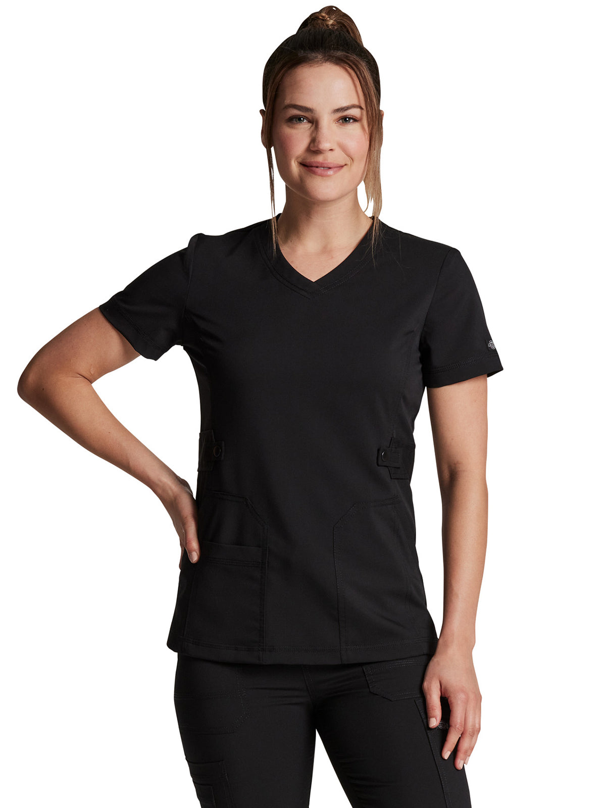 Women's 3-Pocket V-Neck Top - DK940 - Black