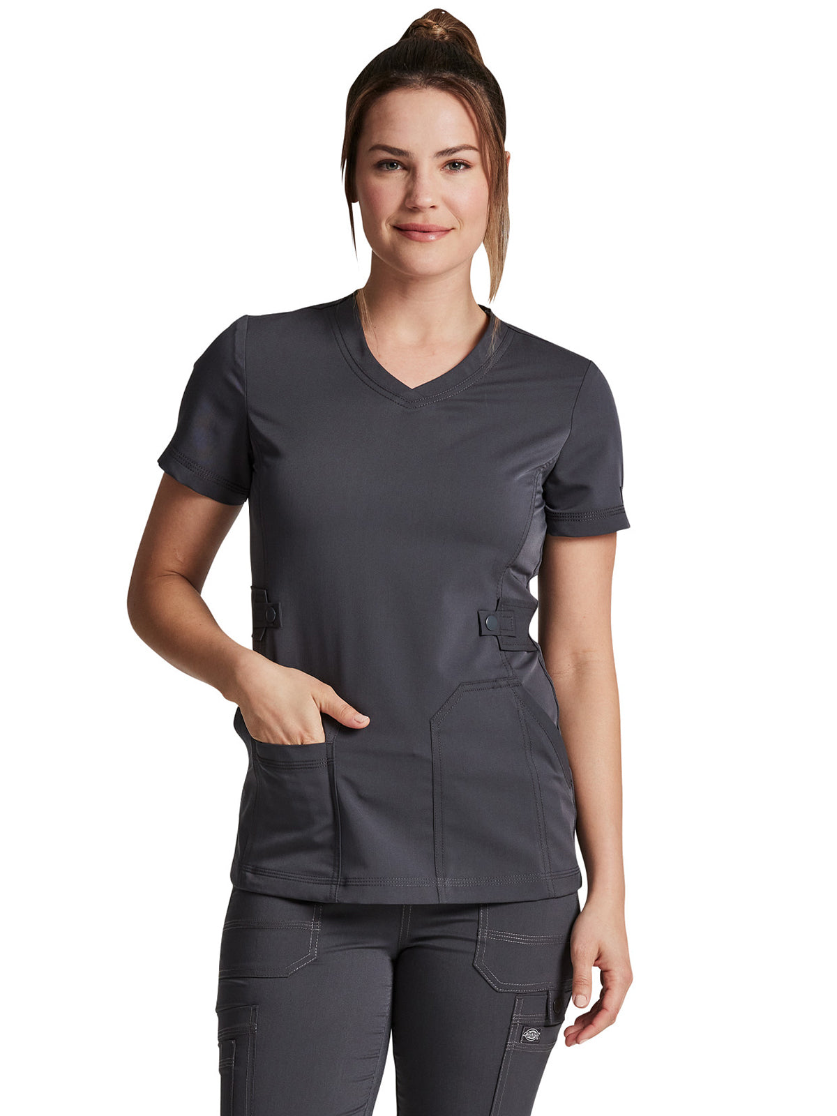 Women's 3-Pocket V-Neck Top - DK940 - Pewter