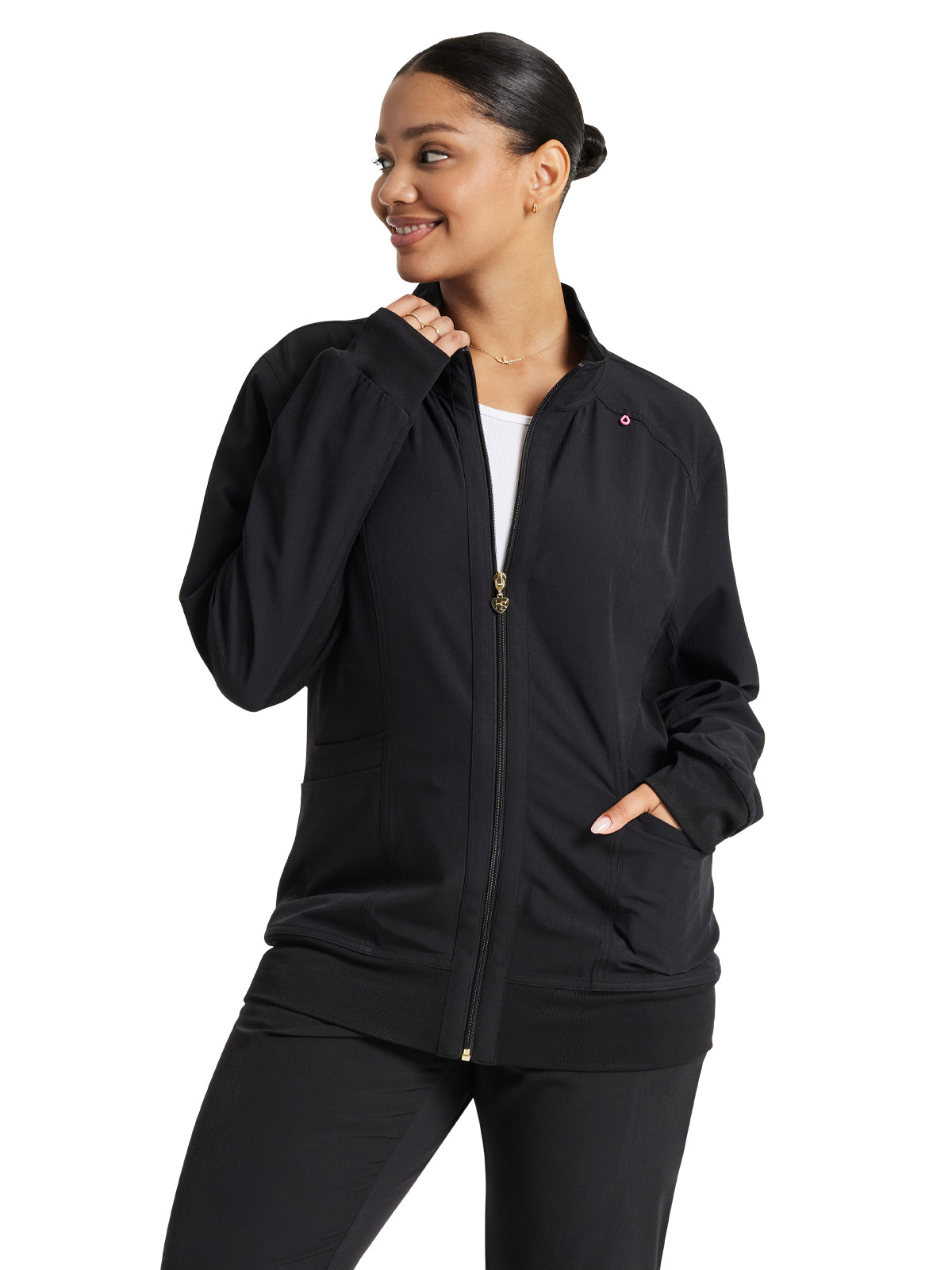 Women's 4-Pocket Zip Front Jacket - HS347 - Black