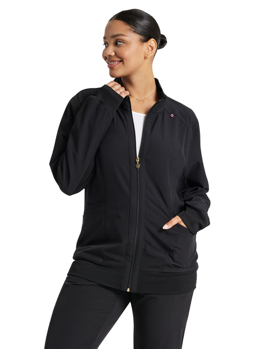 Women's 4-Pocket Zip Front Jacket - HS347 - Black