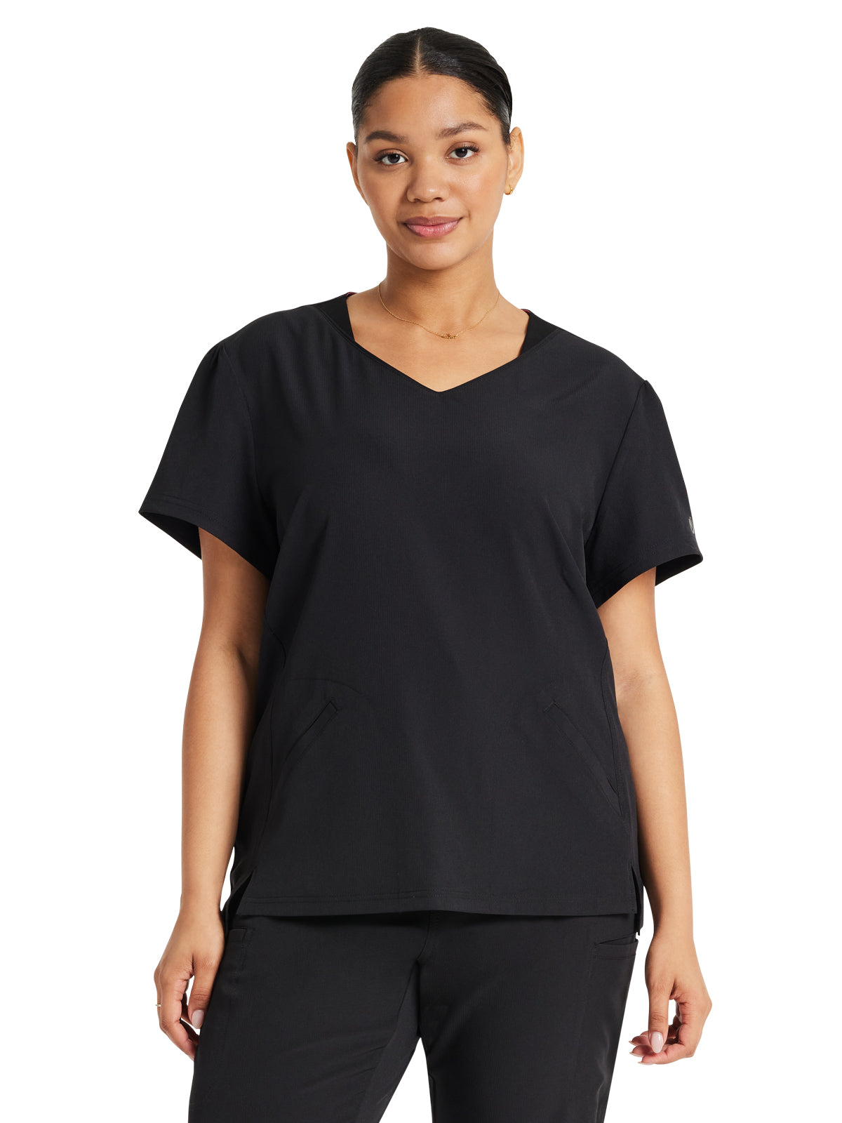 Women's 2-Pocket V-Neck Top - HS647 - Black