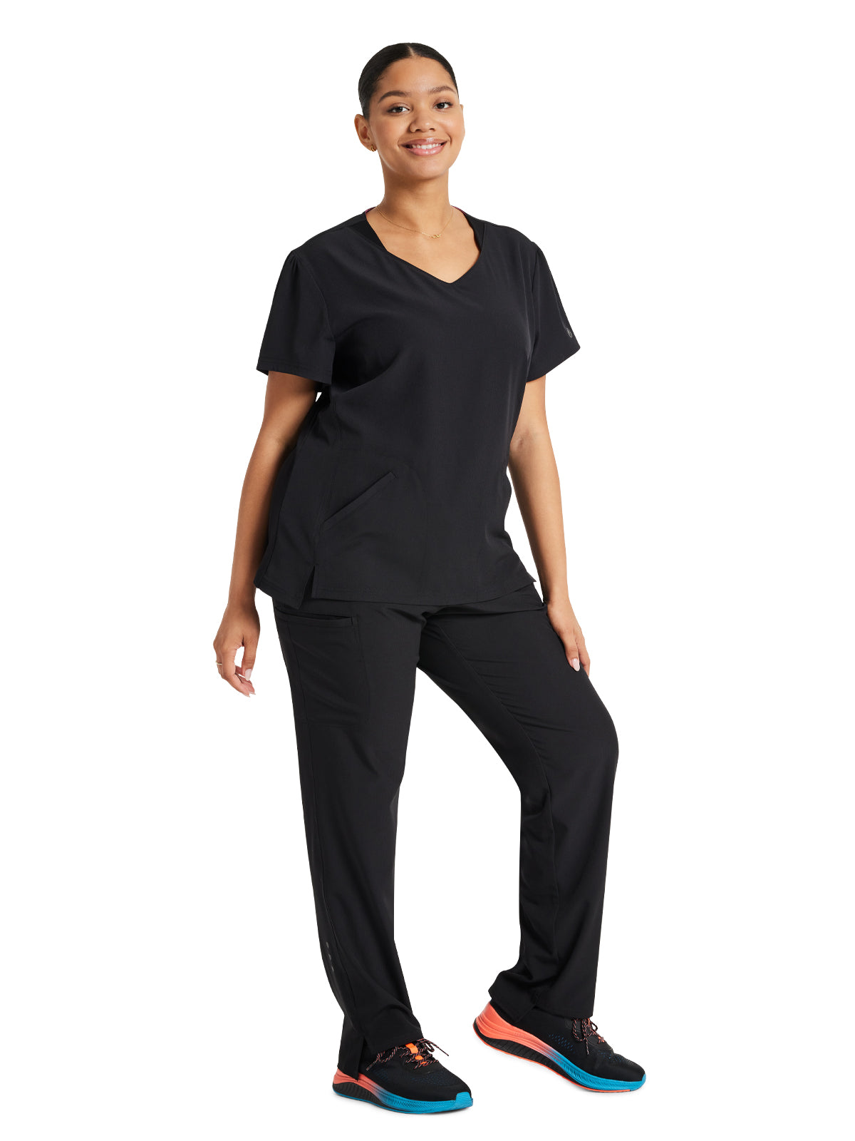 Women's 2-Pocket V-Neck Top - HS647 - Black