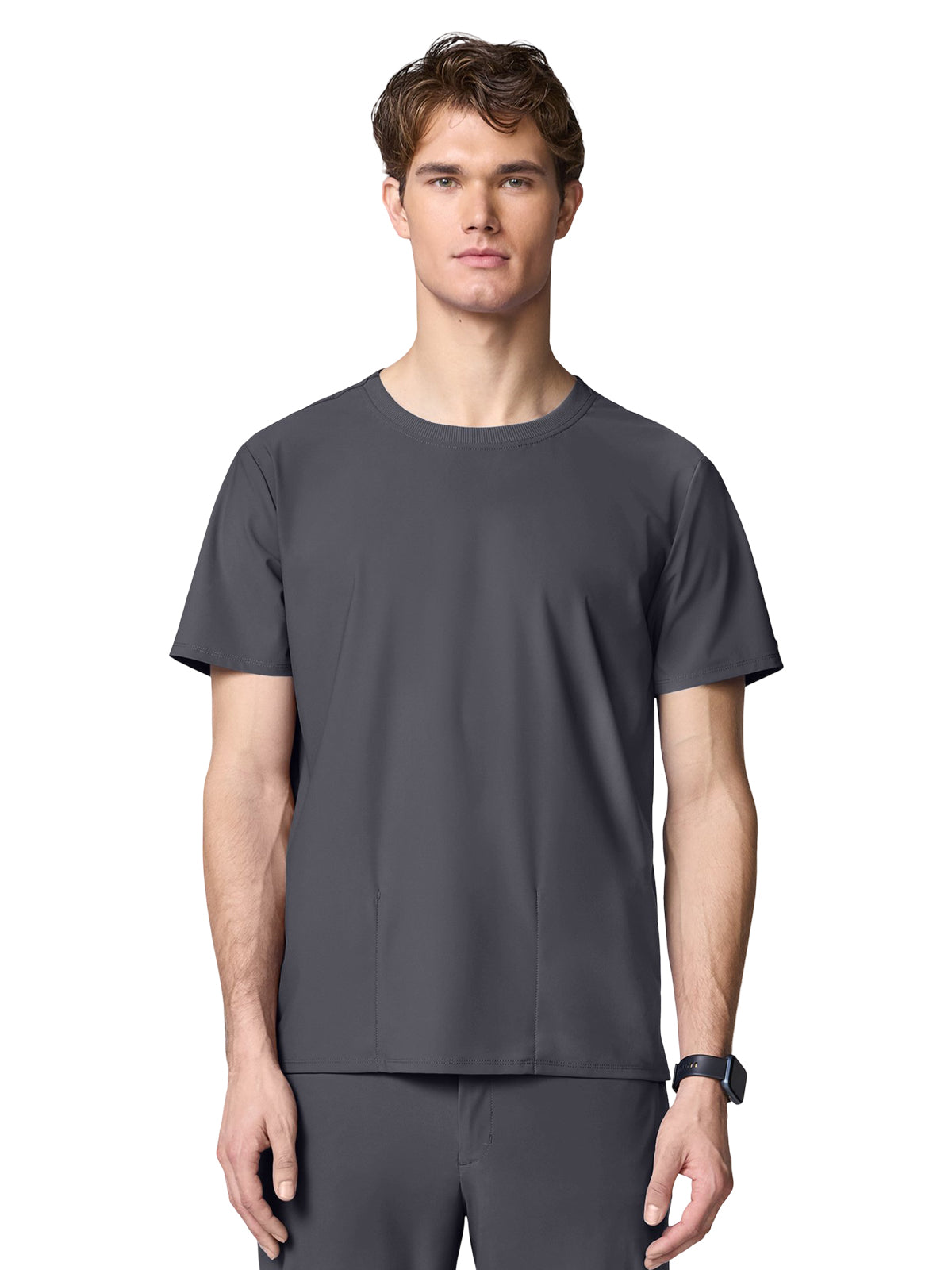 Men's 2-Pocket Crew Neck Scrub Top - IN00020 - Pewter