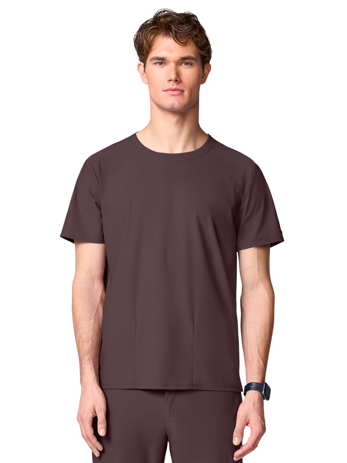 Men's 2-Pocket Crew Neck Scrub Top - IN00020 - Walnut Roast