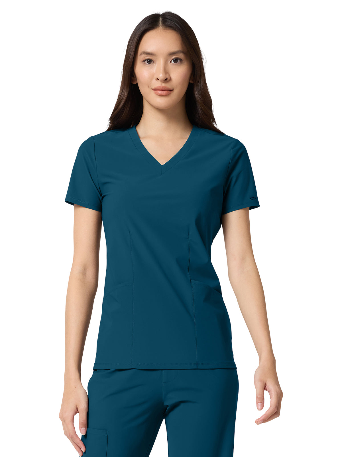 Women's 2-Pocket V-Neck Top - IN00033 - Caribbean Blue