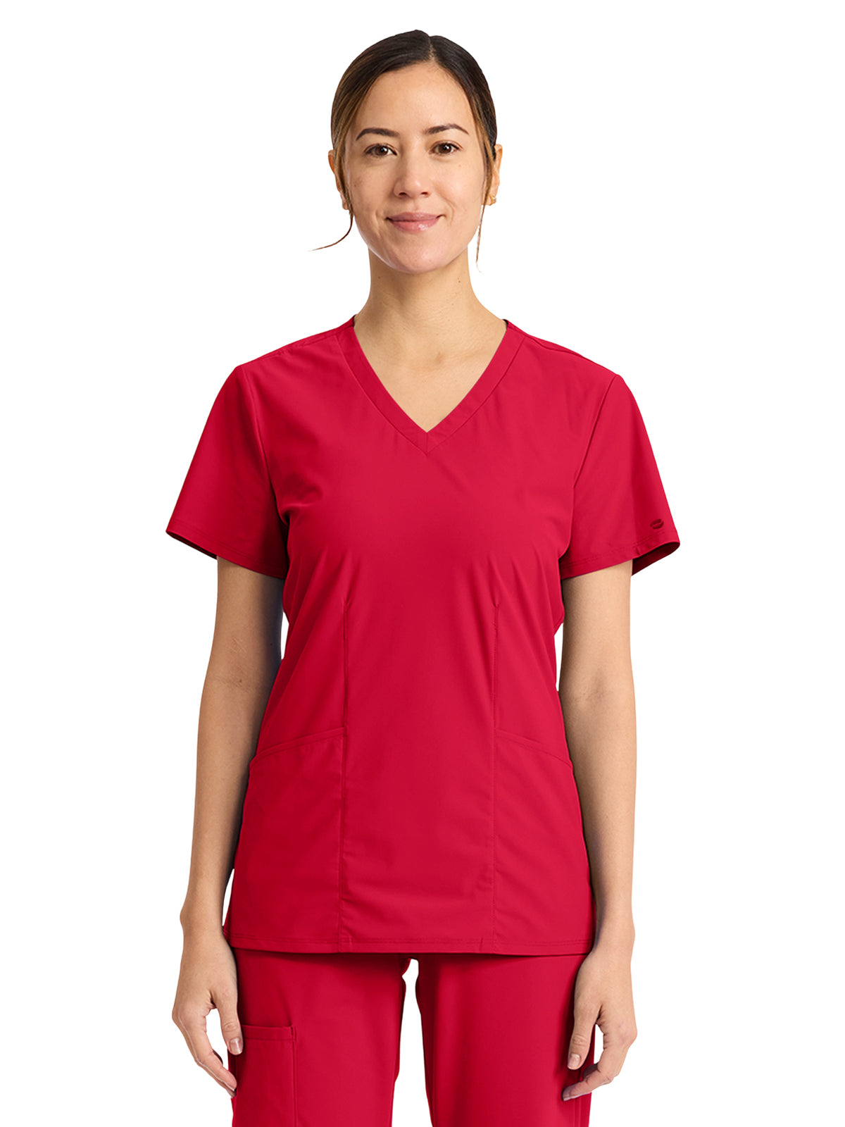 Women's 2-Pocket V-Neck Top - IN00033 - Cherry Pop