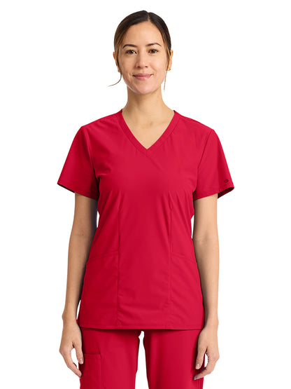 Women's 2-Pocket V-Neck Top - IN00033 - Cherry Pop