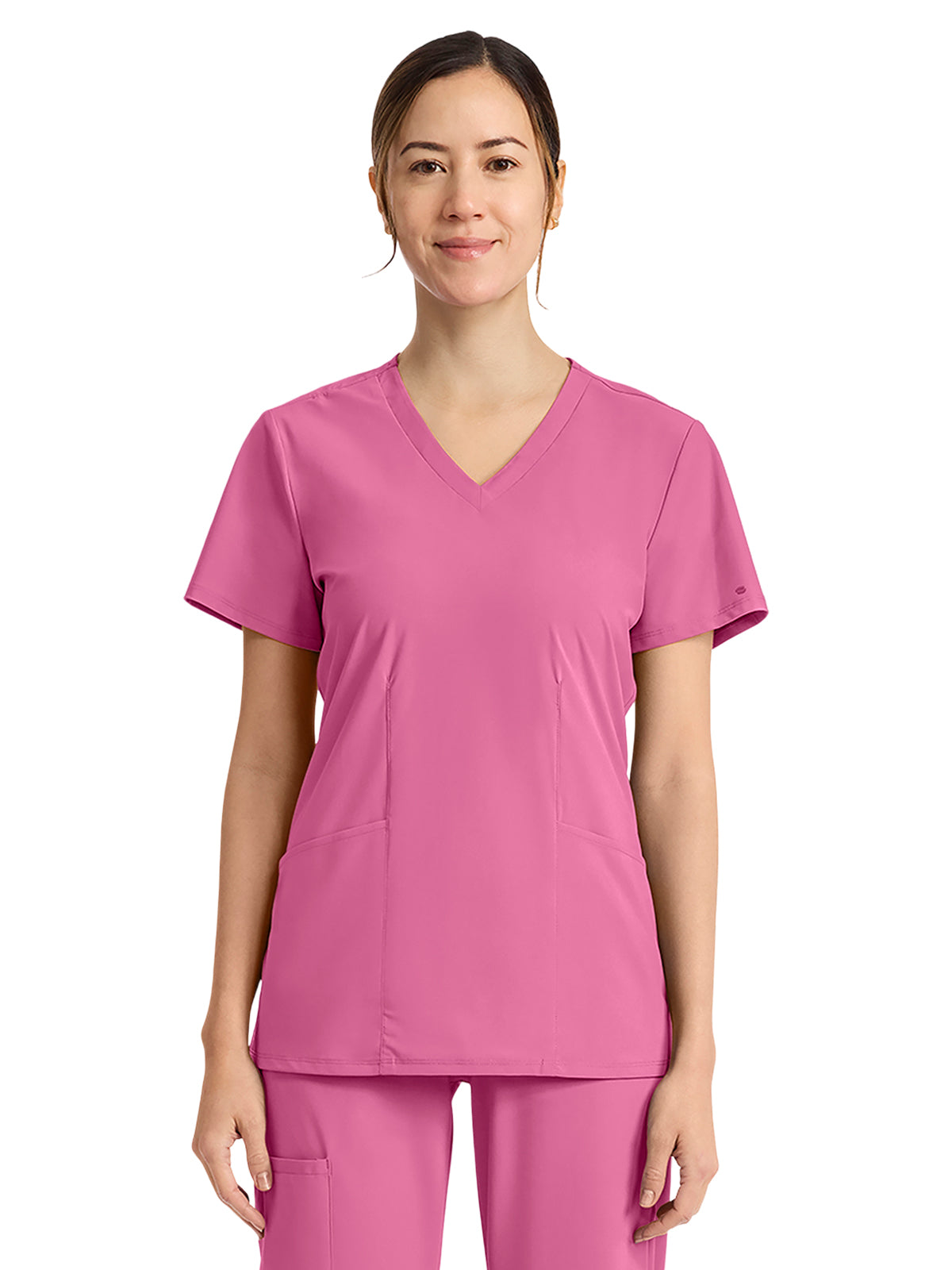 Women's 2-Pocket V-Neck Top - IN00033 - Tropical Pink