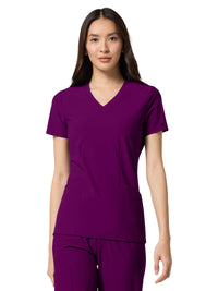 Women's 2-Pocket V-Neck Top - IN00033 - Wine