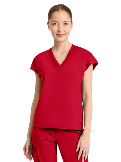 Women's 1-Pocket V-Neck Dolman Top - IN00034 - Cherry Pop