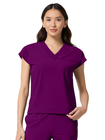 Women's 1-Pocket V-Neck Dolman Top - IN00034 - Wine