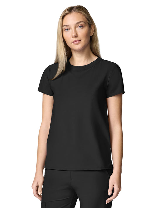 Women's Pocketless Crew Neck Scrub Top - IN00037 - Black