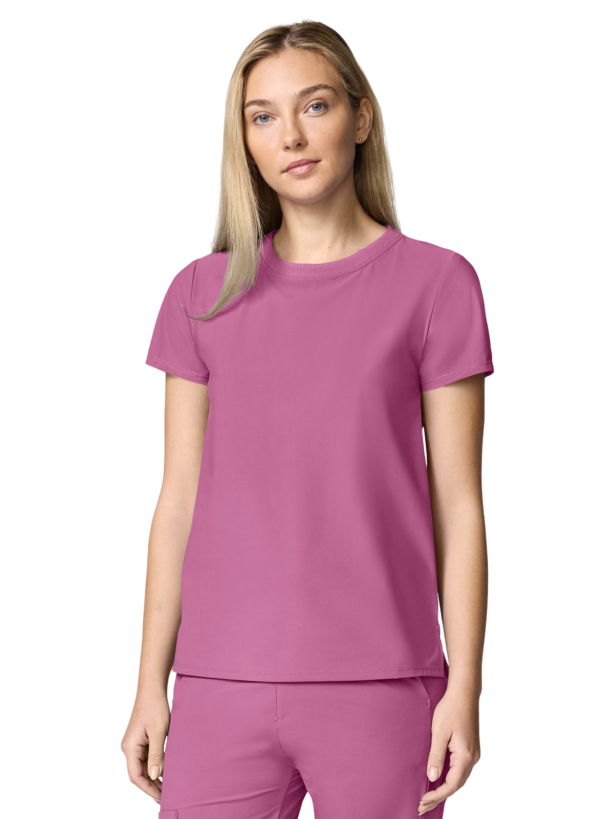 Women's Pocketless Crew Neck Scrub Top - IN00037 - Tropical Pink