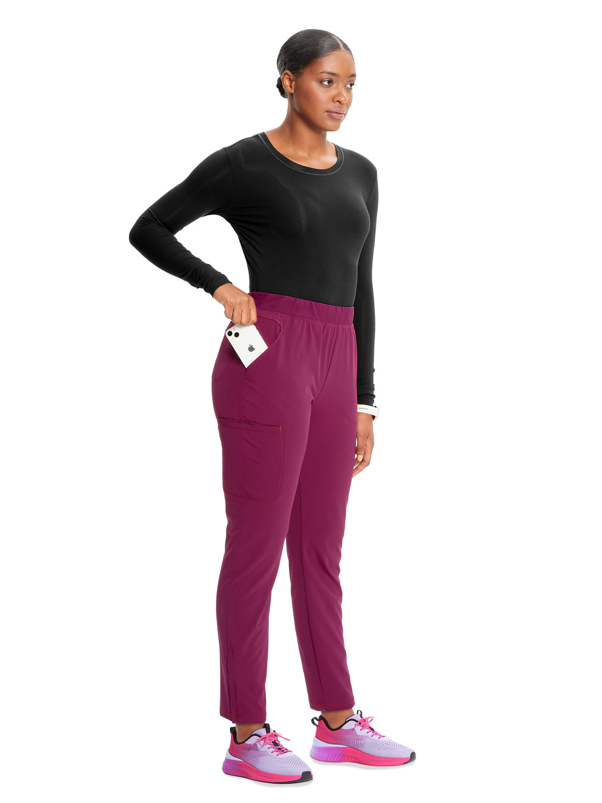 Women's Tapered Leg Cargo Scrub Pant - IN120A - Wine