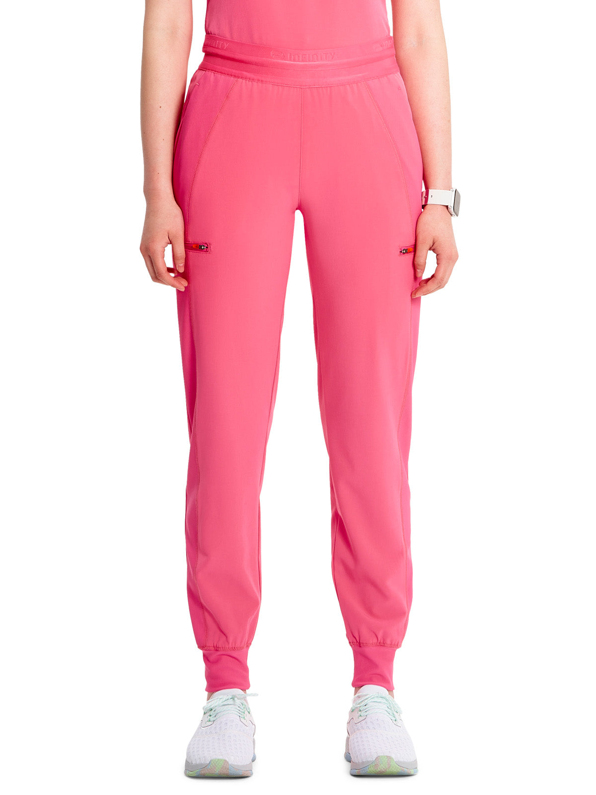 Women's Mid Rise Jogger Scrub Pant - IN122A - Power Pink