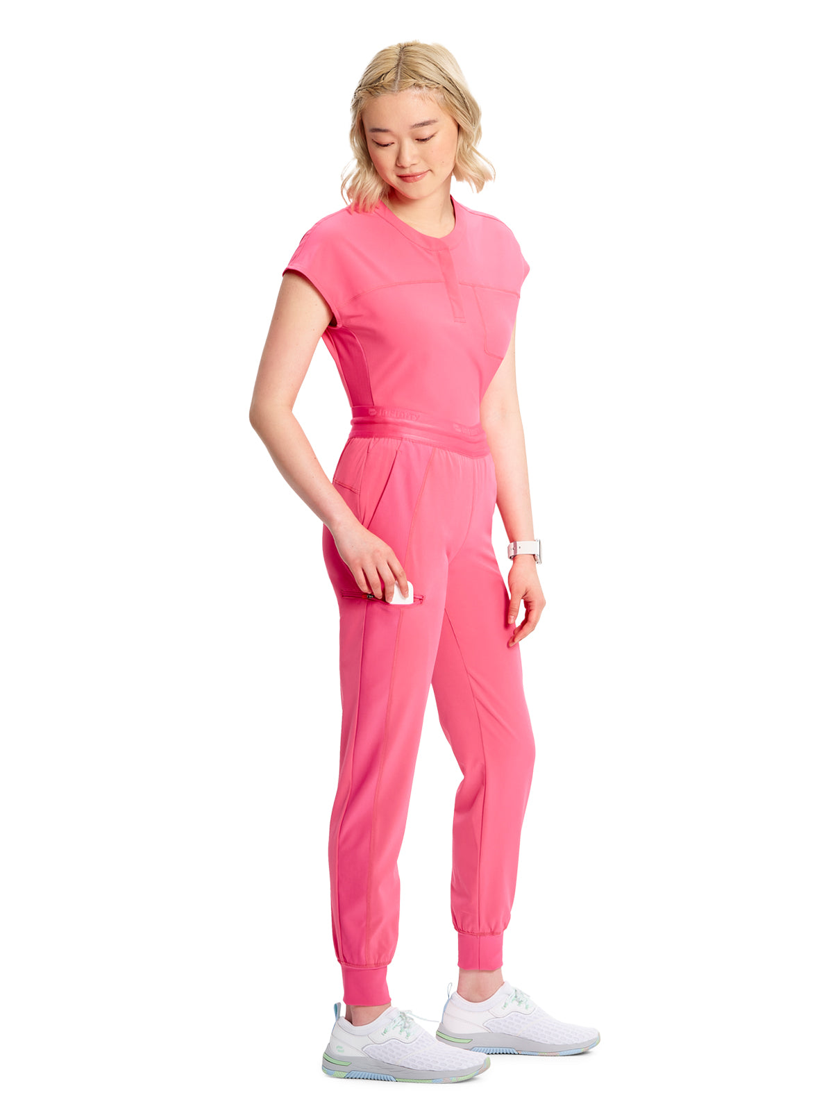 Women's Mid Rise Jogger Scrub Pant - IN122A - Power Pink