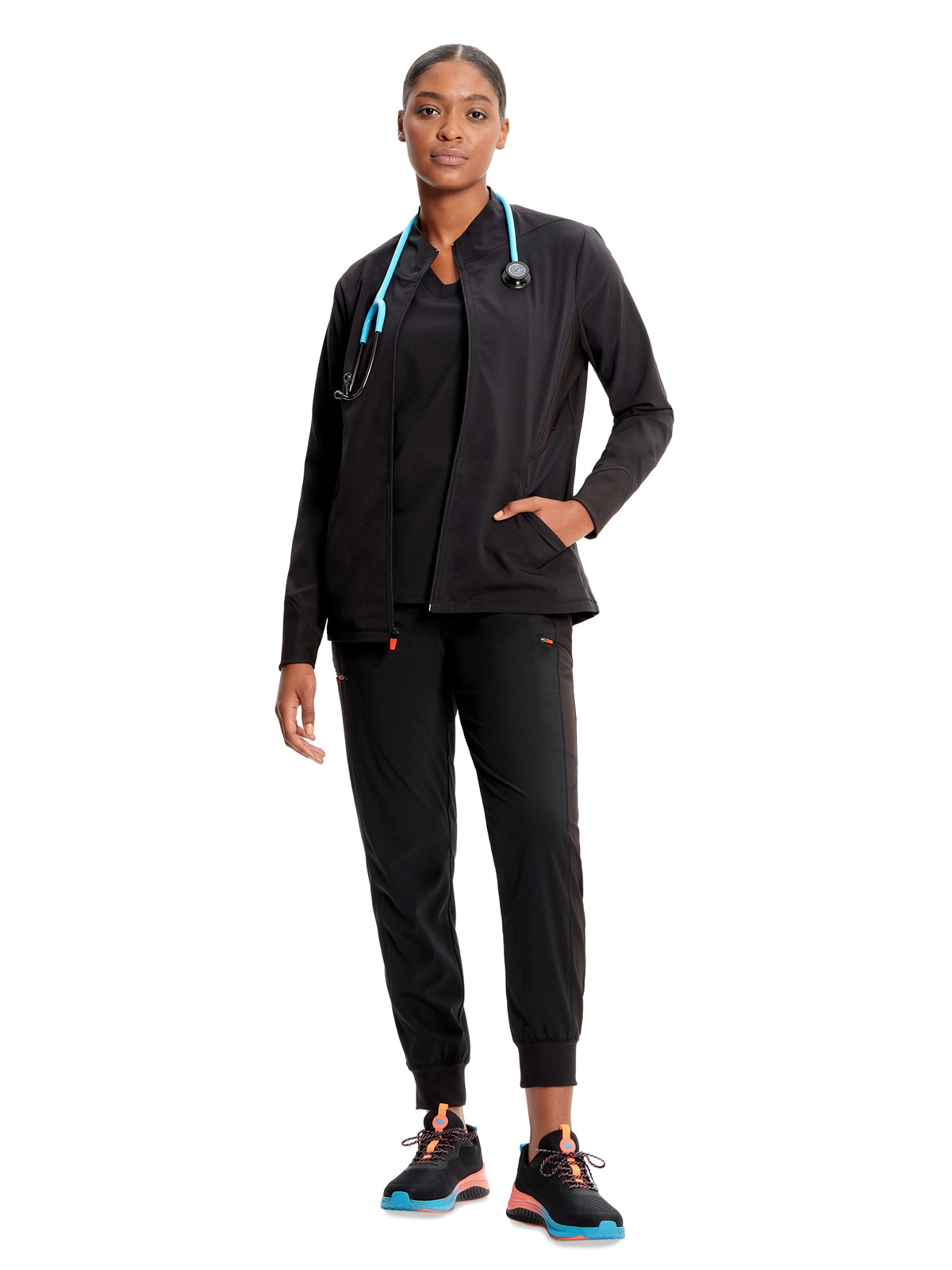 Women's Zip-Front Scrub Jacket - IN320A - Black