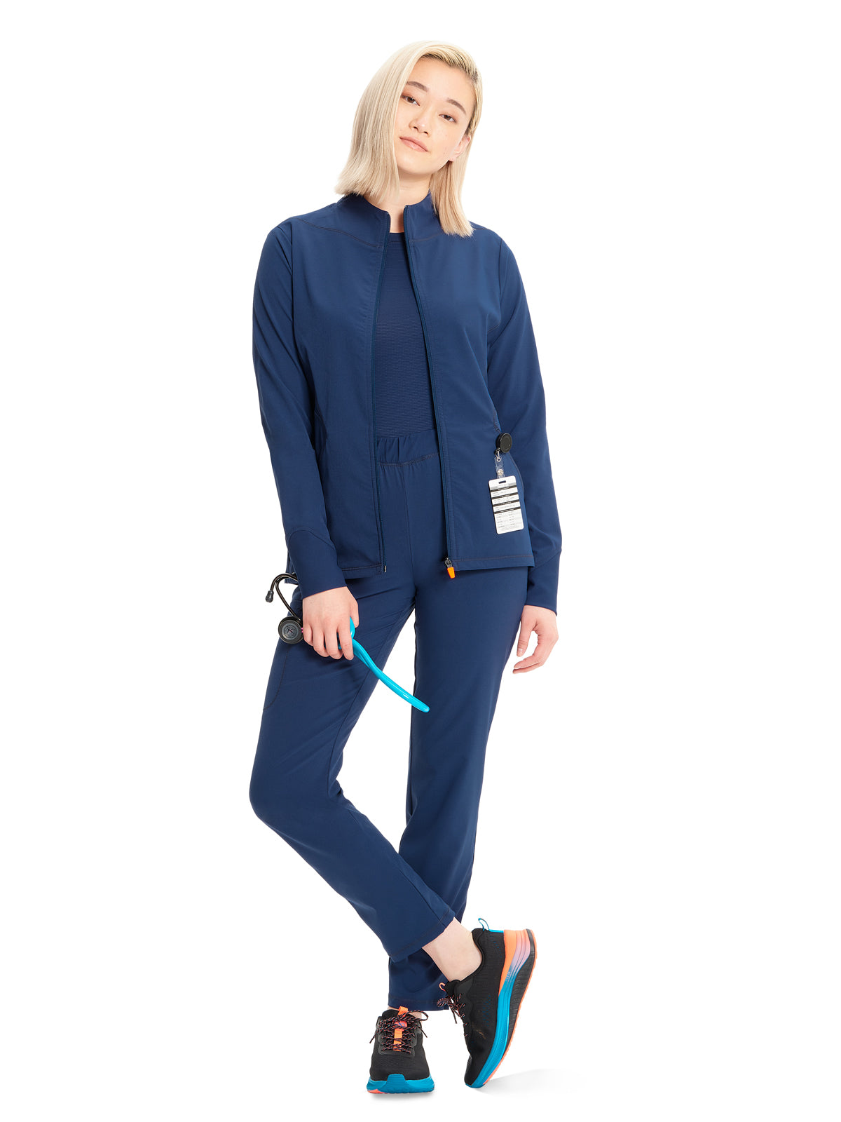 Women's Zip-Front Scrub Jacket - IN320A - Navy