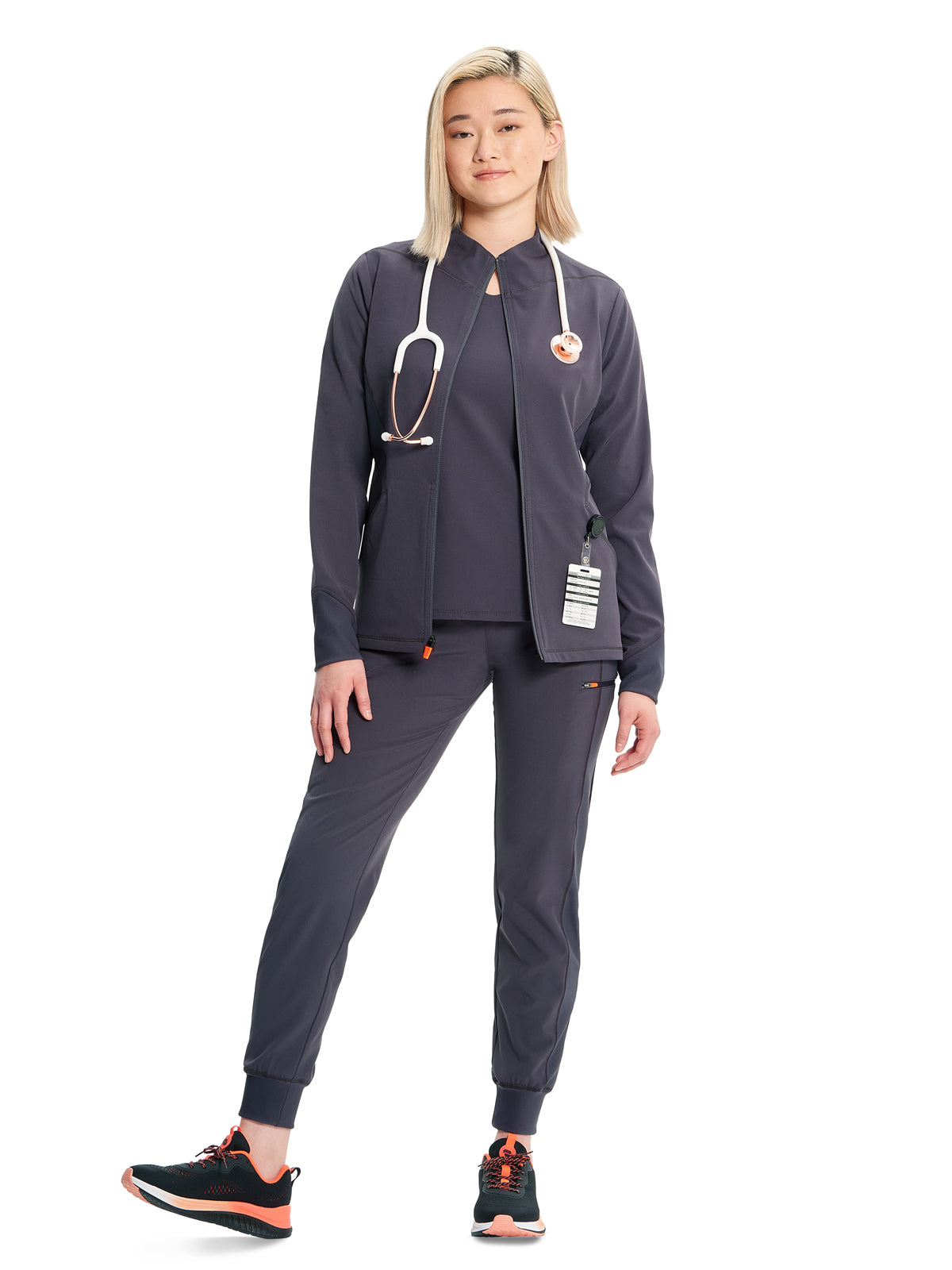 Women's Zip-Front Scrub Jacket - IN320A - Pewter