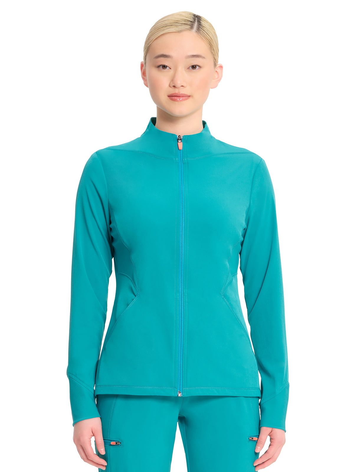 Women's Zip-Front Scrub Jacket - IN320A - Teal Blue