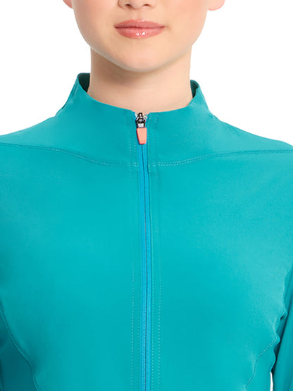 Women's Zip-Front Scrub Jacket - IN320A - Teal Blue