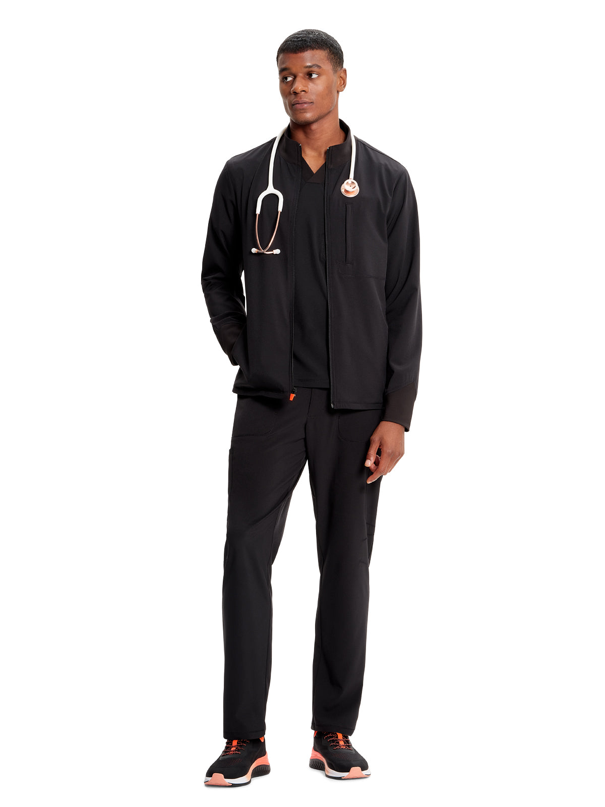 Men's Zip Front Scrub Jacket - IN350A - Black