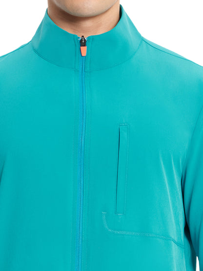 Men's Zip Front Scrub Jacket - IN350A - Teal Blue