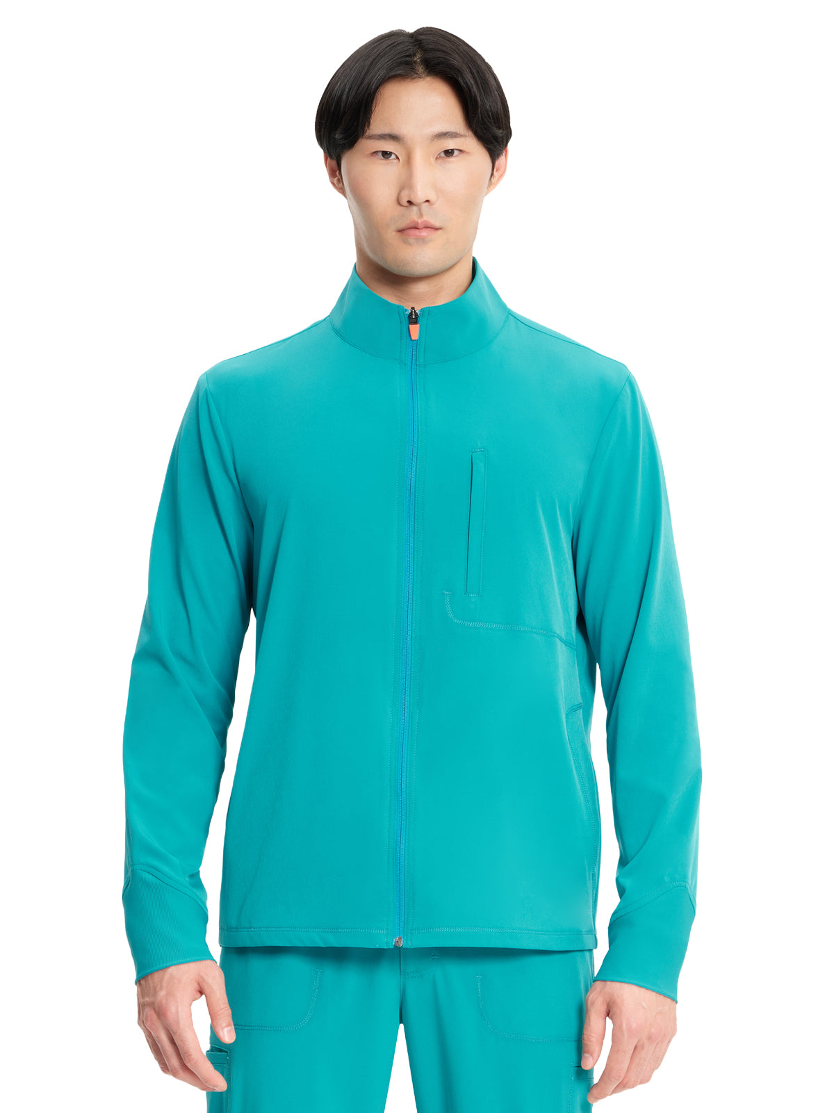 Men's Zip Front Scrub Jacket - IN350A - Teal Blue