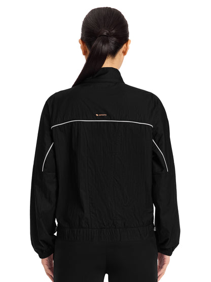 Women's 2-Pocket Mock Neck Windbreaker Jacket - IN506 - Black