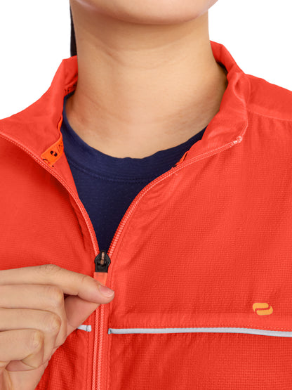 Women's 2-Pocket Mock Neck Windbreaker Jacket - IN506 - Fire Bird