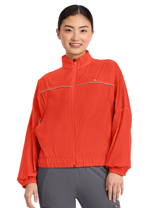 Women's 2-Pocket Mock Neck Windbreaker Jacket - IN506 - Fire Bird