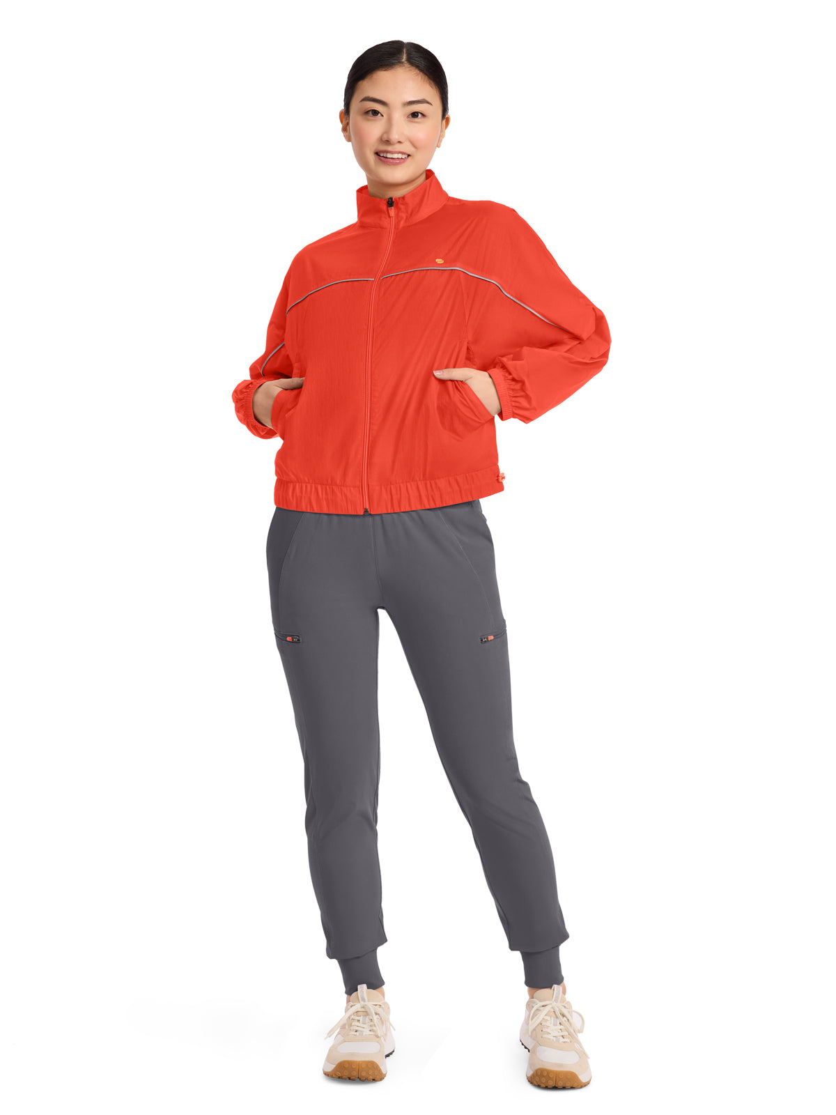 Women's 2-Pocket Mock Neck Windbreaker Jacket - IN506 - Fire Bird