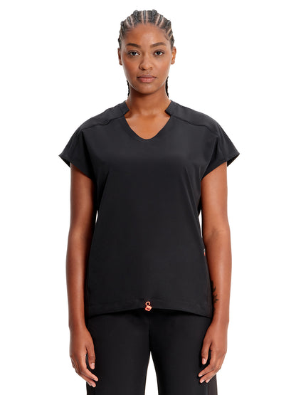 Women's 2-Pocket V-Neck Top - IN617A - Black