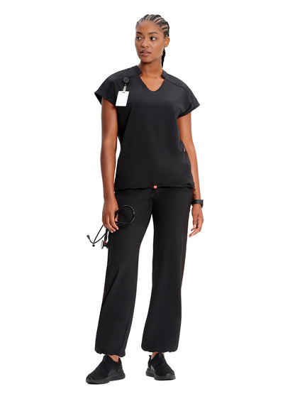 Women's 2-Pocket V-Neck Top - IN617A - Black