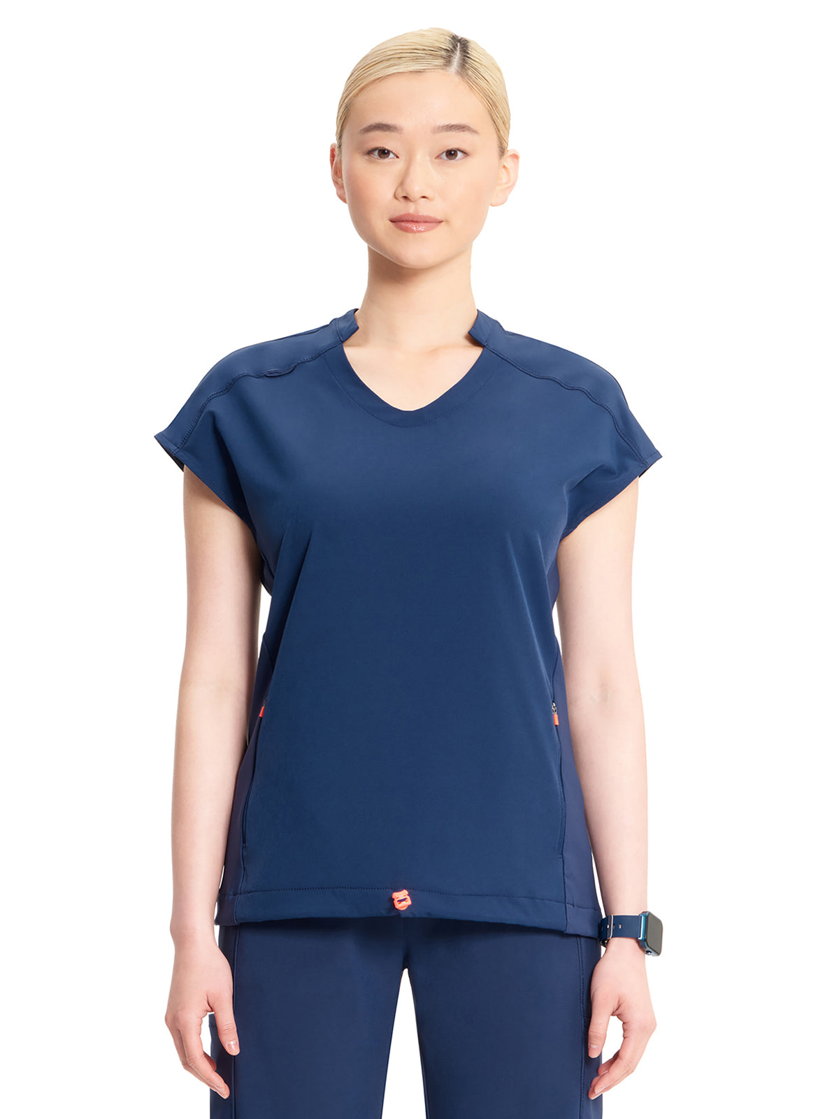 Women's 2-Pocket V-Neck Top - IN617A - Navy