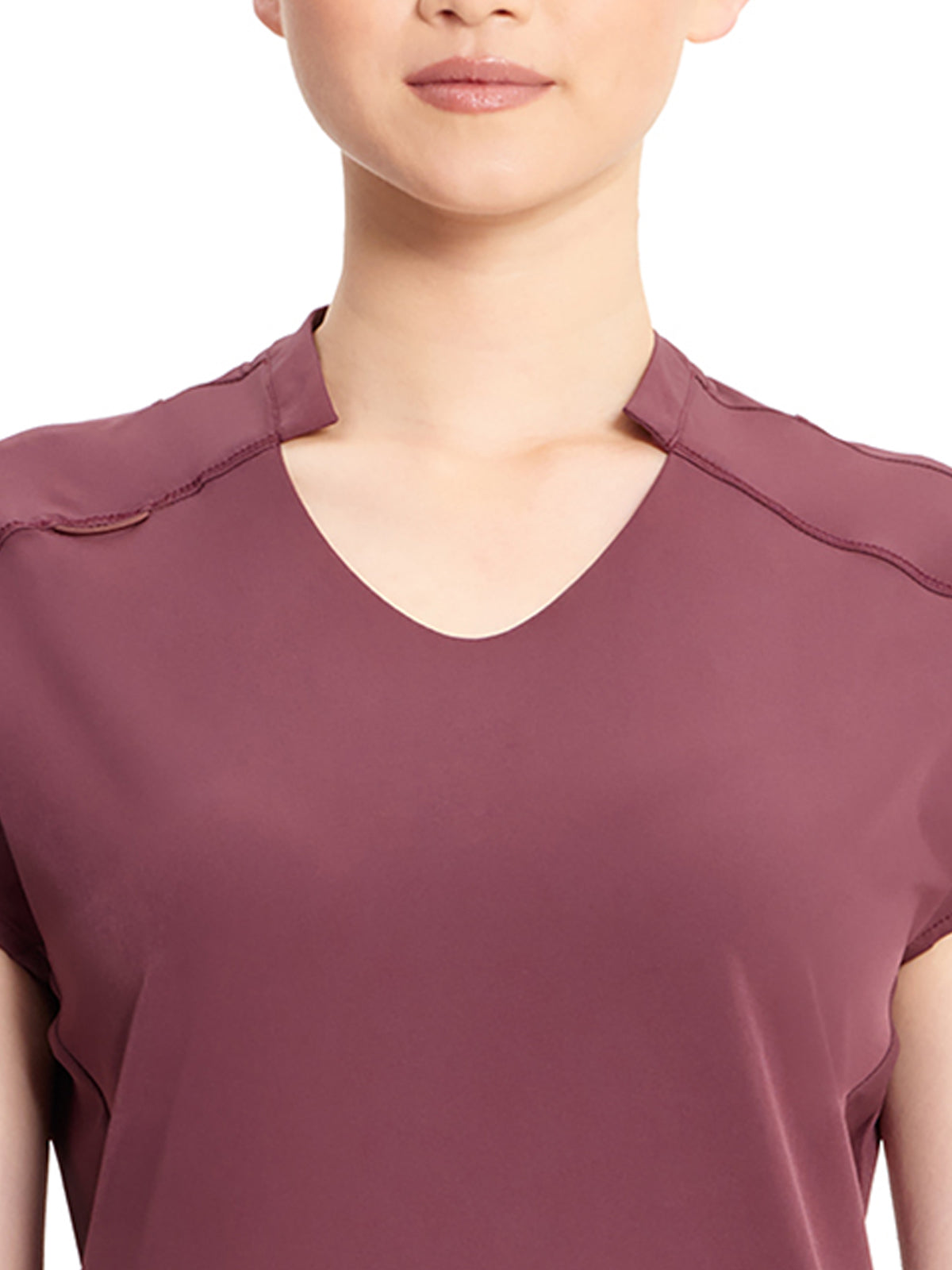 Women's 2-Pocket V-Neck Top - IN617A - Plum Velvet