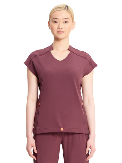 Women's 2-Pocket V-Neck Top - IN617A - Plum Velvet