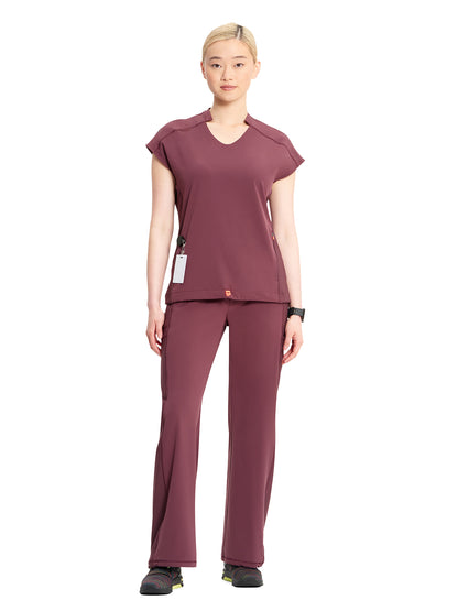 Women's 2-Pocket V-Neck Top - IN617A - Plum Velvet