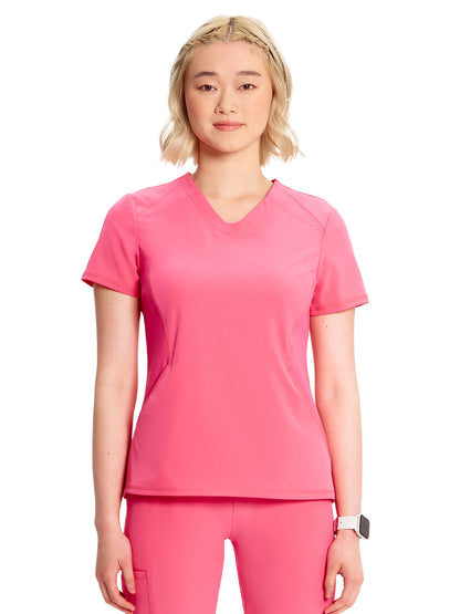 Women's V-Neck Scrub Top - IN620A - Power Pink