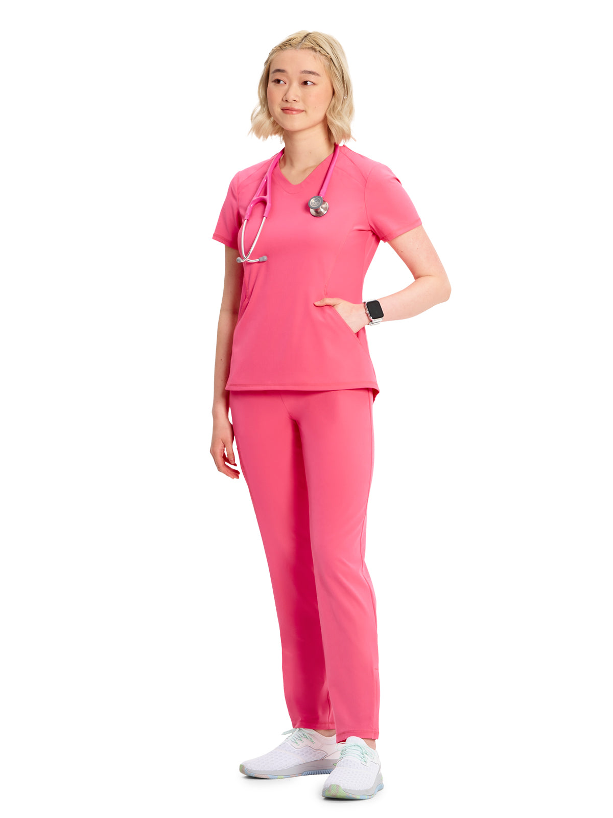 Women's V-Neck Scrub Top - IN620A - Power Pink