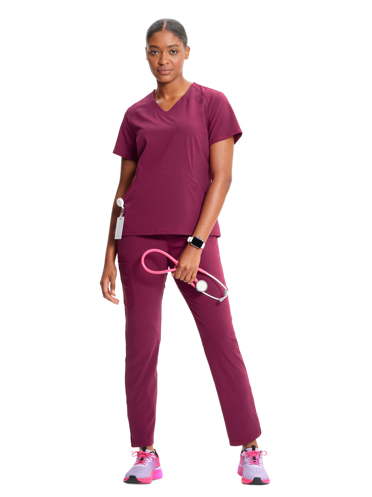 Women's V-Neck Scrub Top - IN620A - Wine