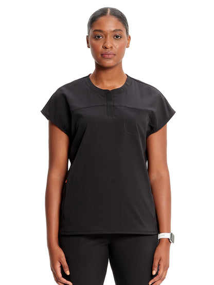 Women's Henley Scrub Top - IN622A - Black