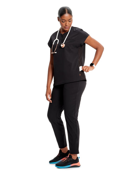 Women's Henley Scrub Top - IN622A - Black